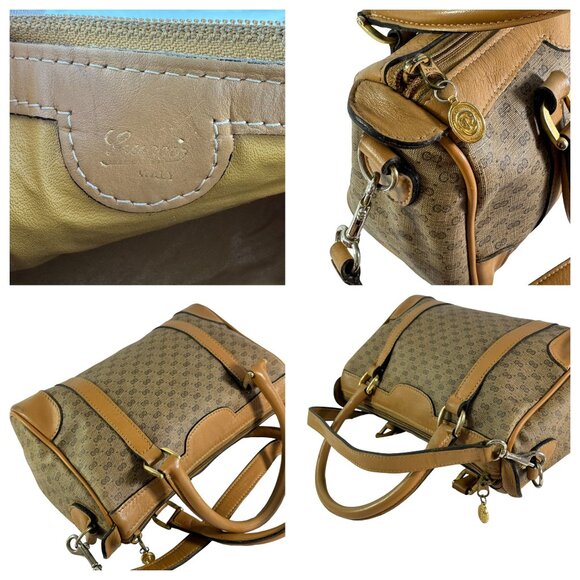 70's GUCCI Beige Canvas Tan Leather Micro GG Monogram Satchel Made in Italy - Picture 9 of 15